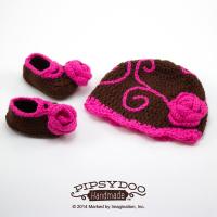 Swirl Beanie With Rose & Gathered Strap Slippers Set