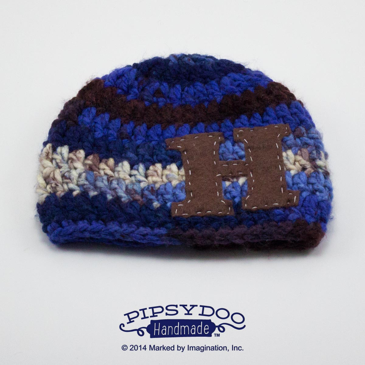 MONOGRAM BEANIE in Blue/Brown