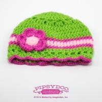Banded Open-Work Beanie WIth Flower