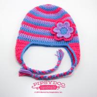 Striped Earflap Beanie With Flower